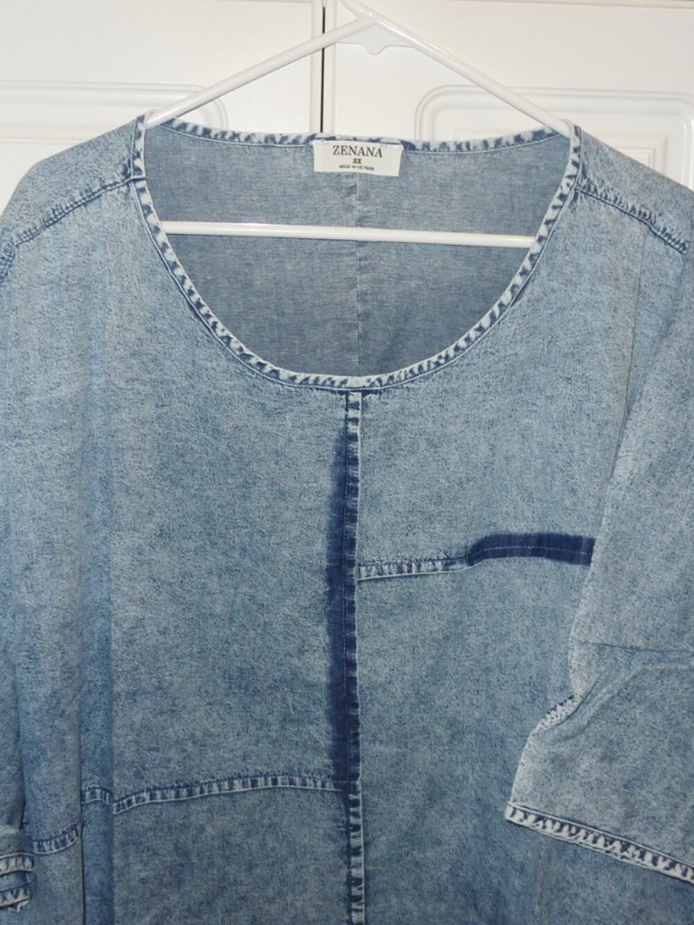 NWT Zenana Medium Blue Chambray Crewneck SS Shirt Size 3X - Picture 3 of 4